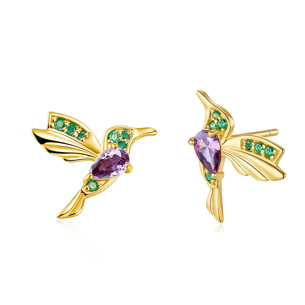 Custom Hummingbird Birthstone Stud Earrings