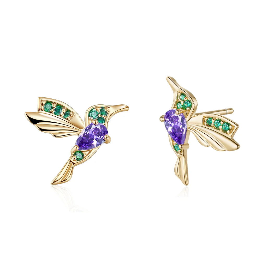 Custom Hummingbird Birthstone Stud Earrings