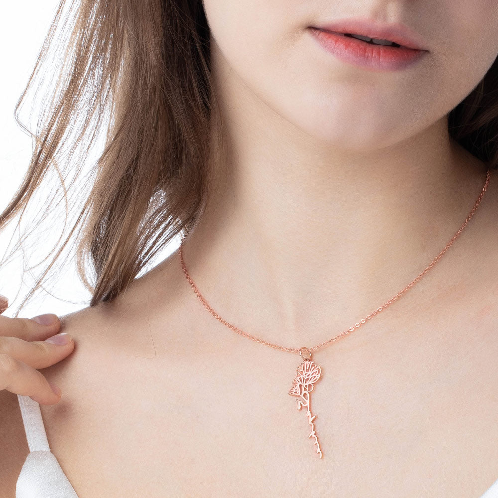Custom Birth Flower Name Necklace