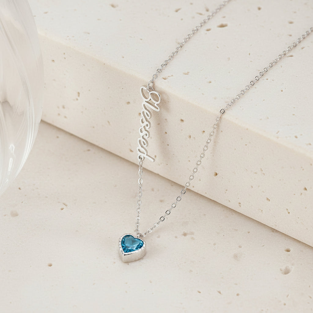 Personalized Heart Birthstone Necklace with Name