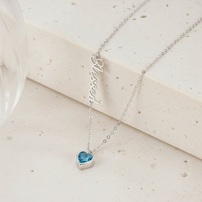 Personalized Heart Birthstone Necklace with Name