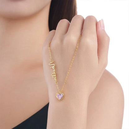 Personalized Heart Birthstone Necklace with Name