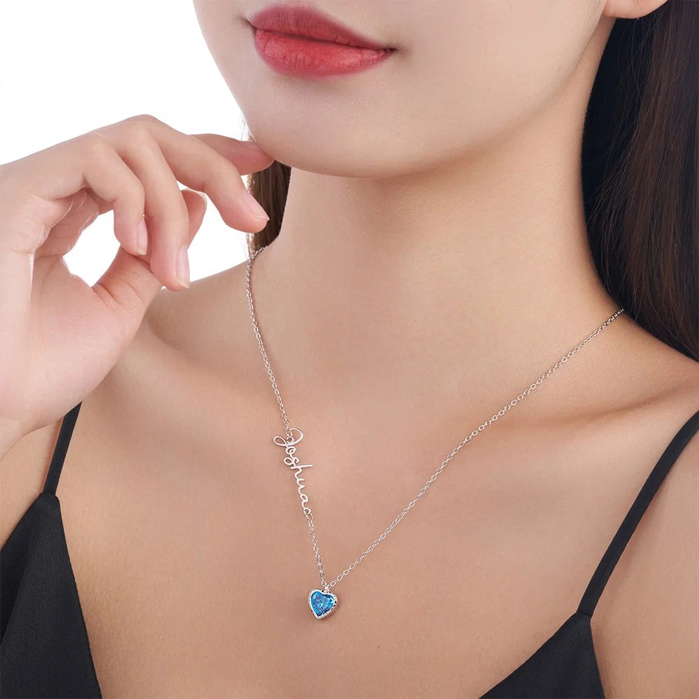 Personalized Heart Birthstone Necklace with Name