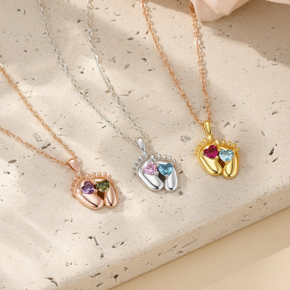 Custom Baby Feet Double Birthstone Necklace