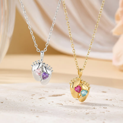 Custom Baby Feet Double Birthstone Necklace
