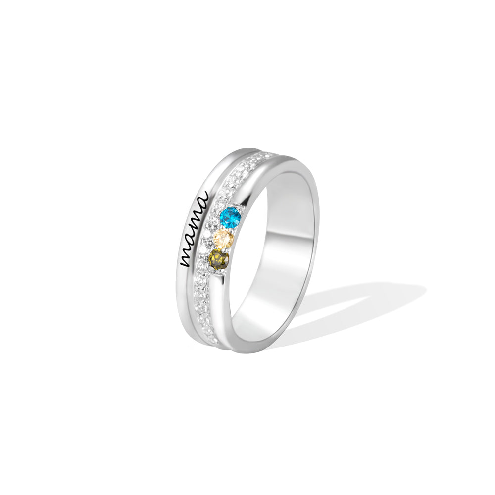 Personalized Birthstone Mama Ring 925 Silver