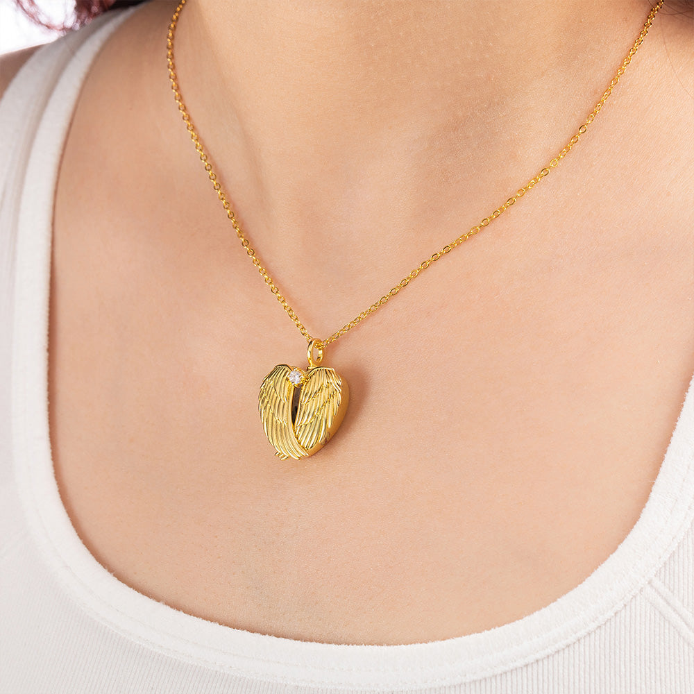 Angel Wings Photo Locket Urn Necklace