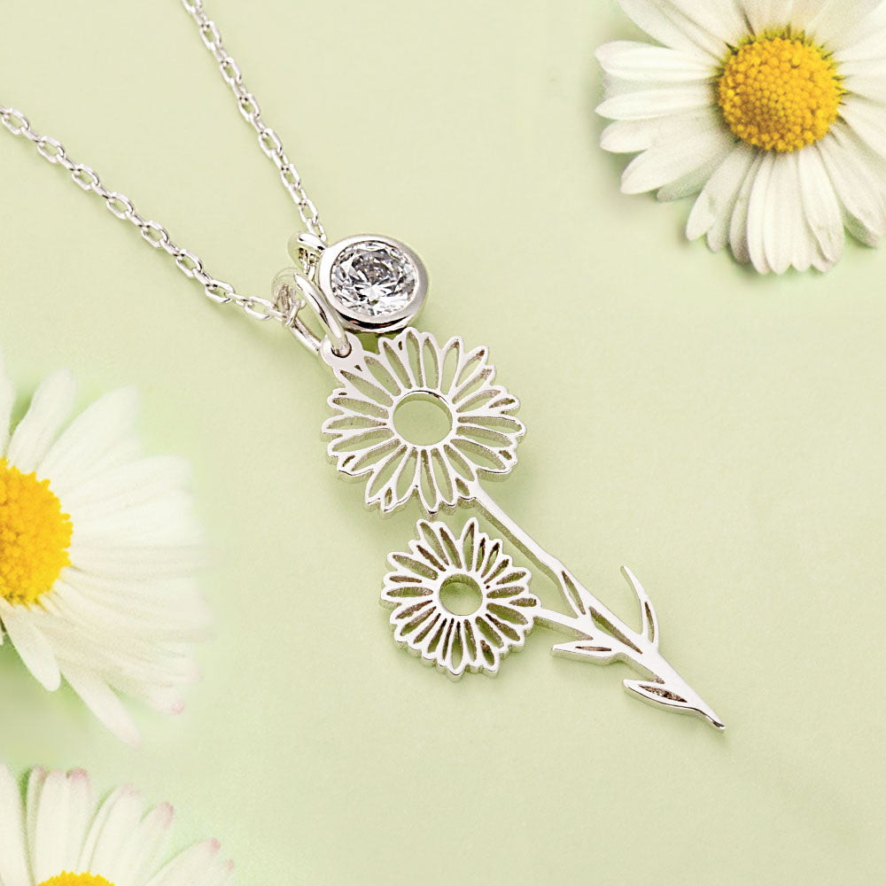 Custom Birth Flower & Birthstone Necklace 925 Sterling Silver