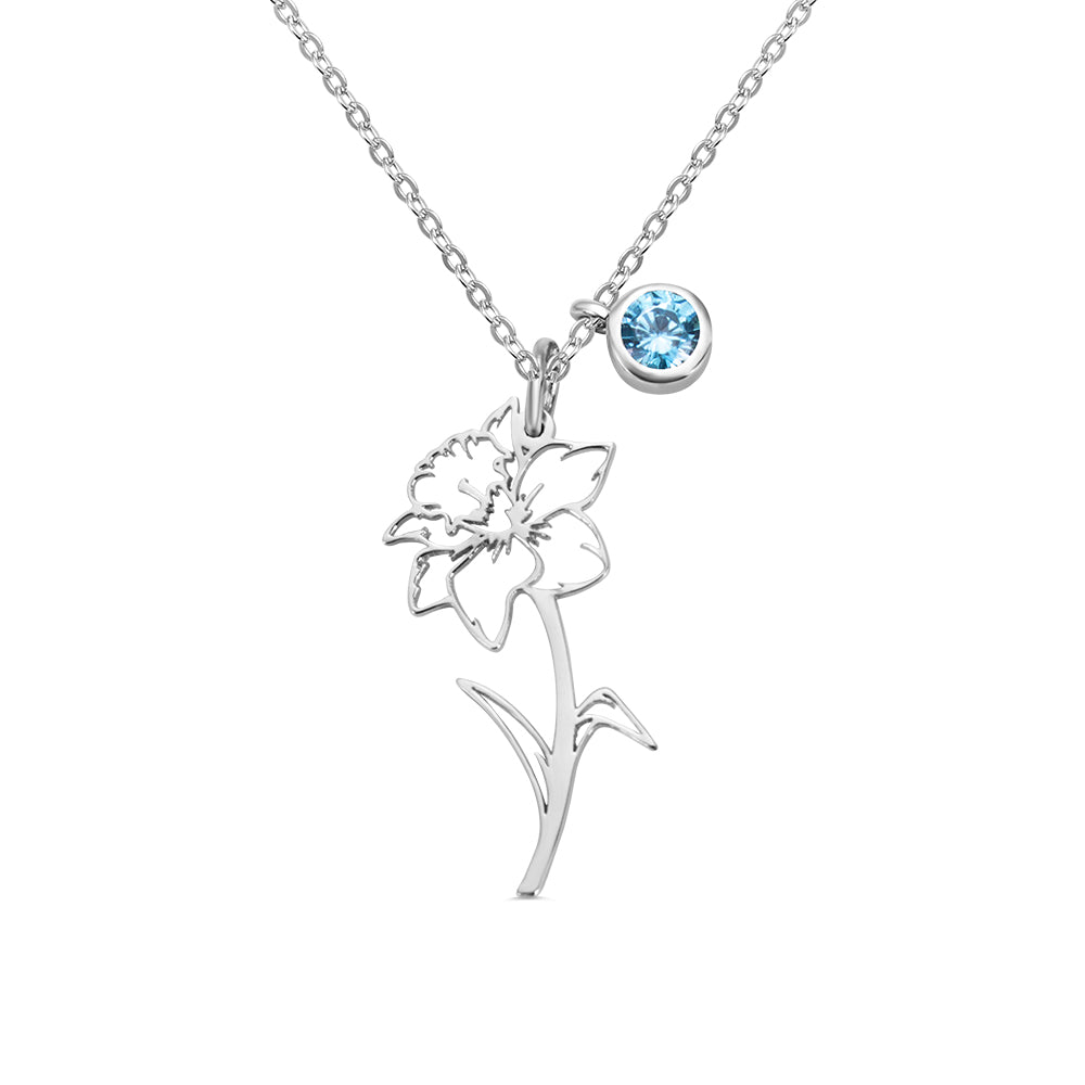 Custom Birth Flower & Birthstone Necklace 925 Sterling Silver