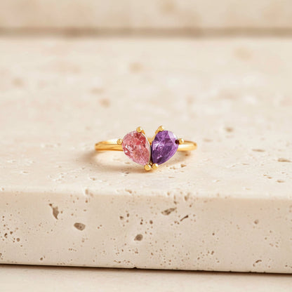 Custom Double Birthstone Dainty Heart Ring