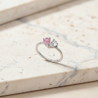 Custom Double Birthstone Dainty Heart Ring