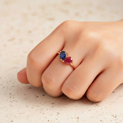 Custom Double Birthstone Dainty Heart Ring