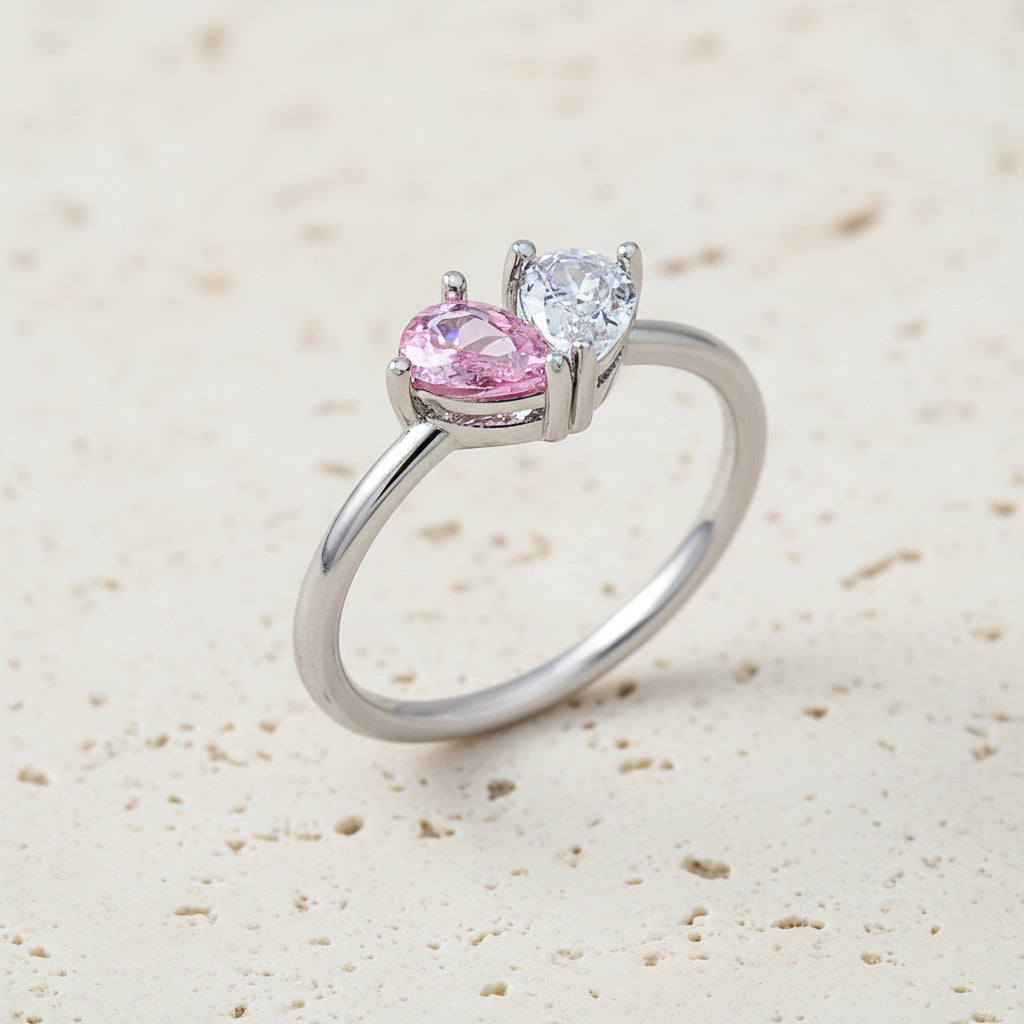 Custom Double Birthstone Dainty Heart Ring