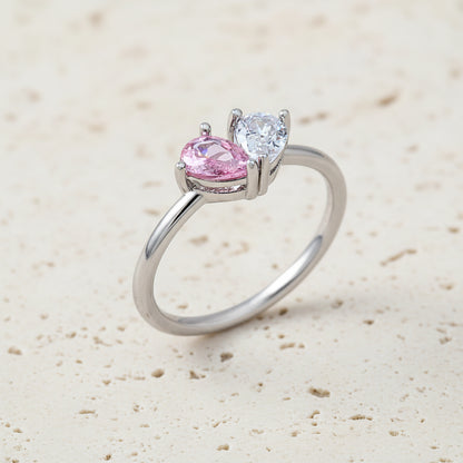 Custom Double Birthstone Dainty Heart Ring