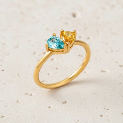 Custom Double Birthstone Dainty Heart Ring