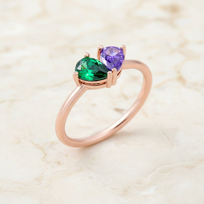 Custom Double Birthstone Dainty Heart Ring