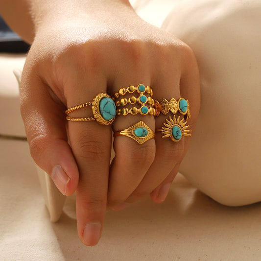 Boho 18K Gold Turquoise Adjustable Rings