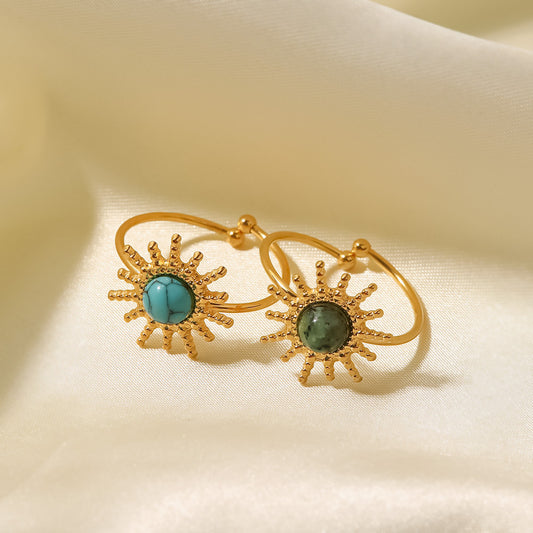 Boho Sun Turquoise Gold Open Ring