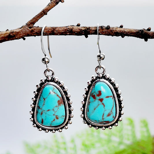 Boho Turquoise Silver Drop Earrings