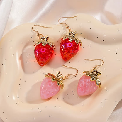 Strawberry Love Resin Dangle Earrings