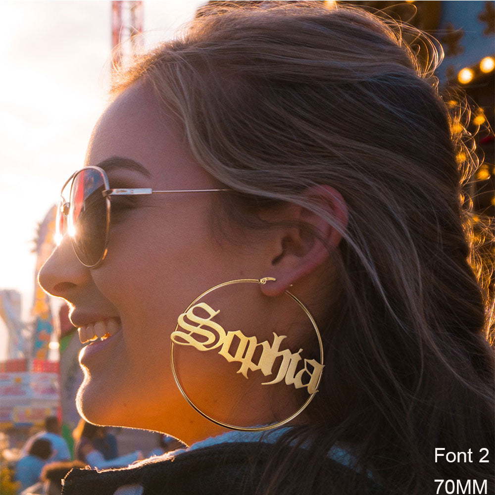 Personalized Old English Name Hoop Earrings