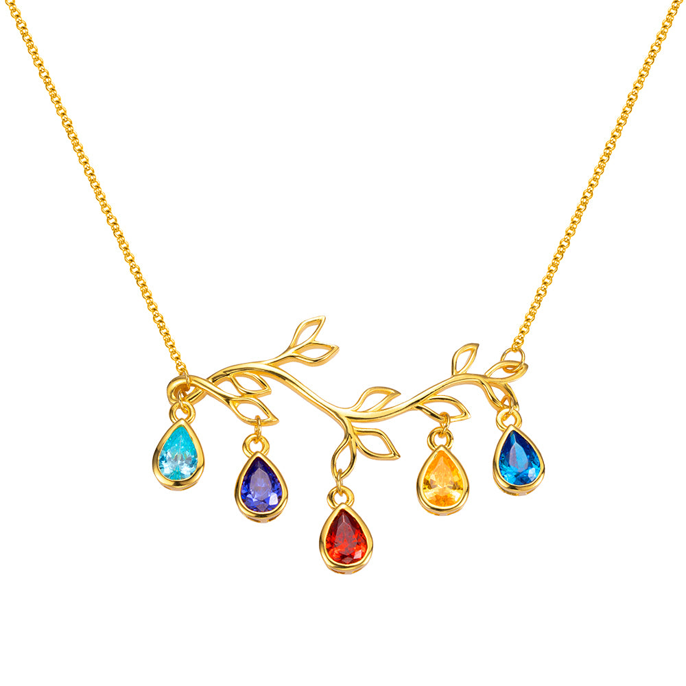 Custom Family Branch Birthstones Necklace with Initials