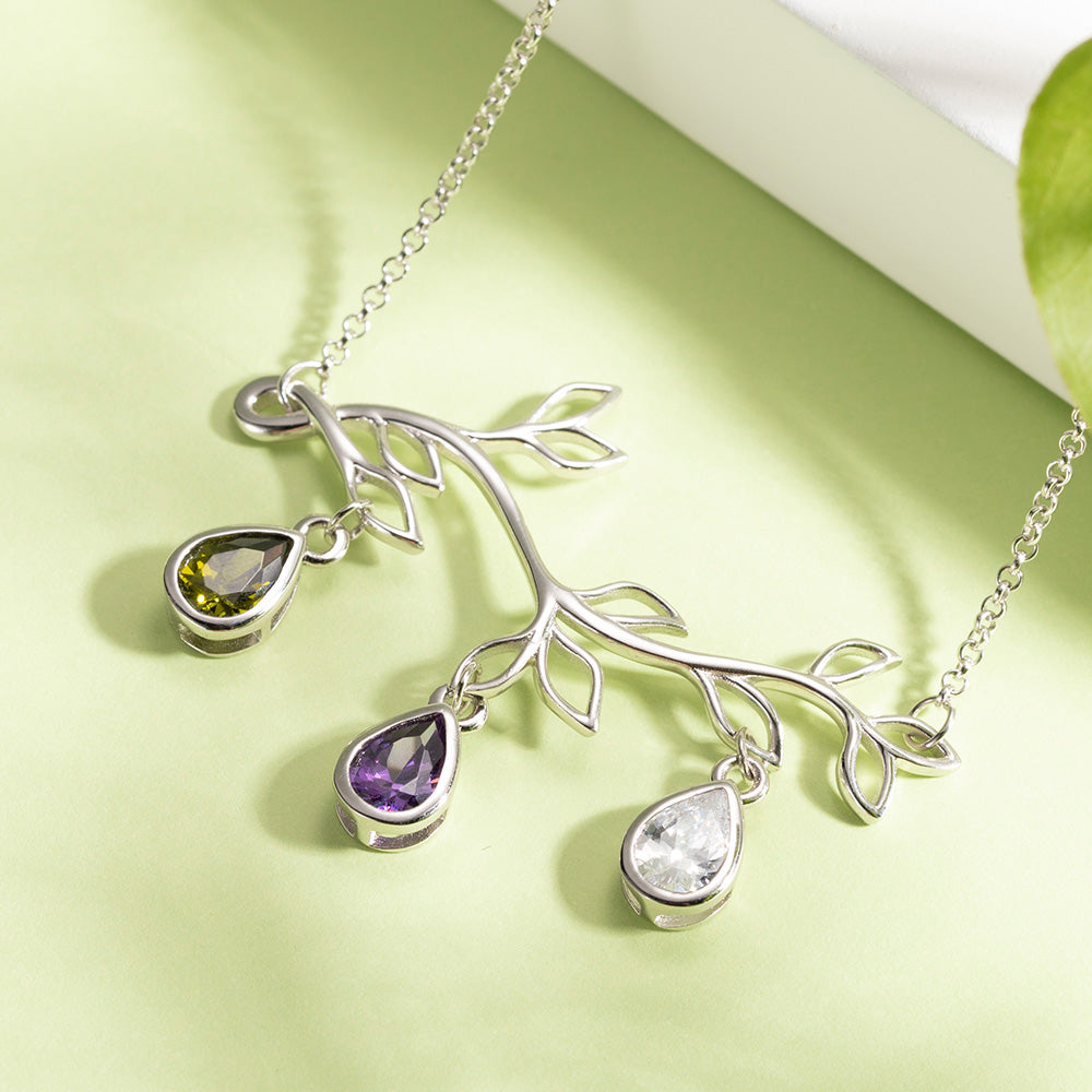 Custom Family Branch Birthstones Necklace with Initials