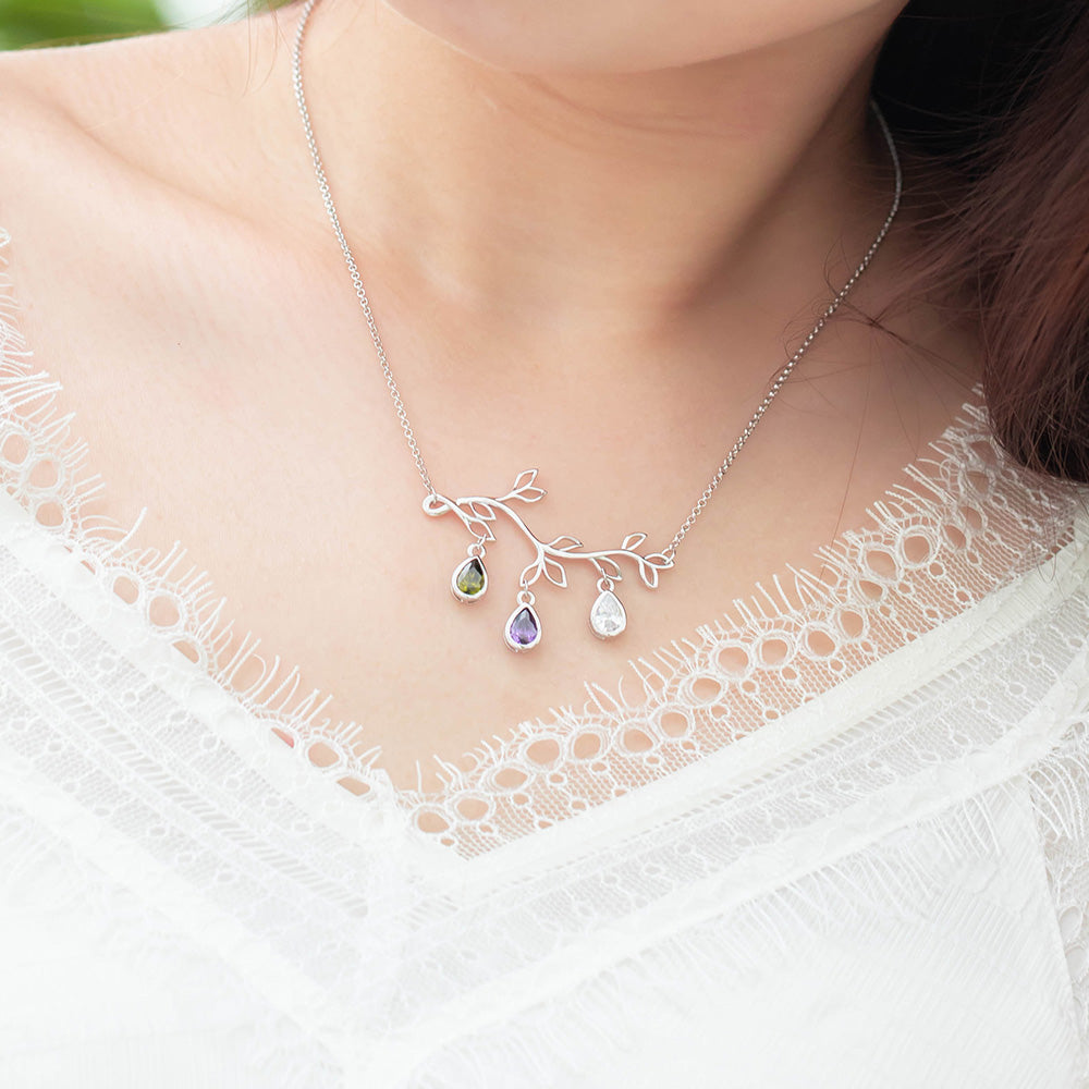 Custom Family Branch Birthstones Necklace with Initials