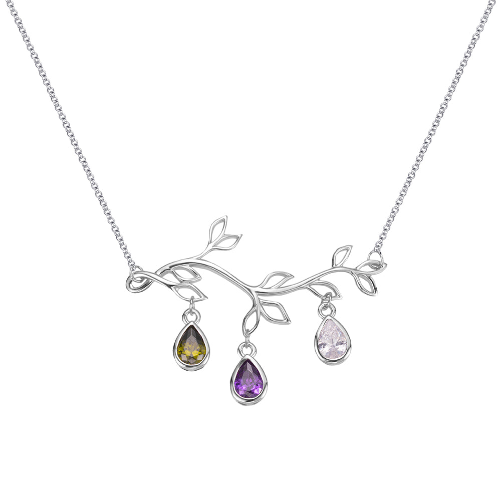Custom Family Branch Birthstones Necklace with Initials