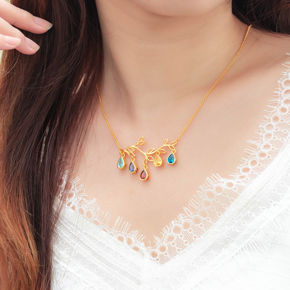 Custom Family Branch Birthstones Necklace with Initials