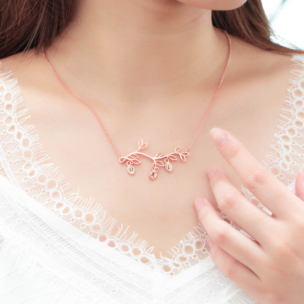 Custom Family Branch Birthstones Necklace with Initials