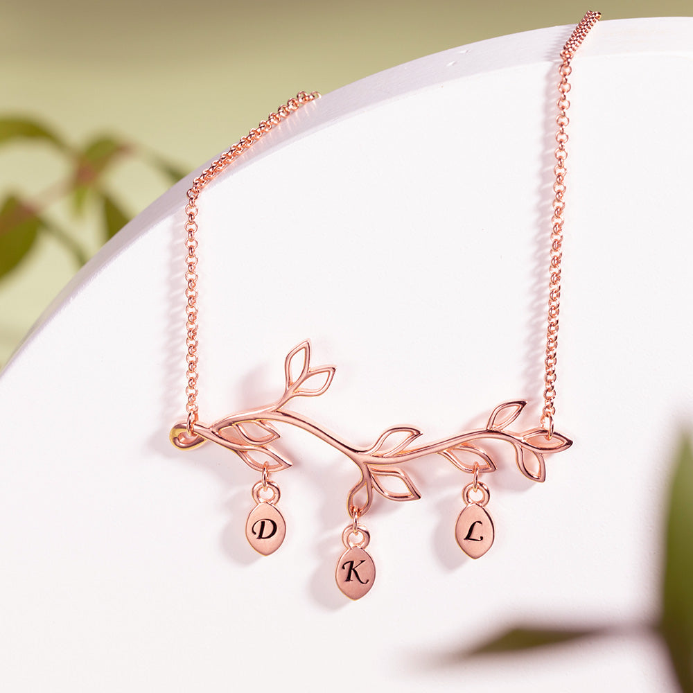 Custom Family Branch Birthstones Necklace with Initials