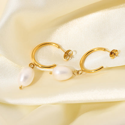 Minimalist Freshwater Pearl Hoop Earrings