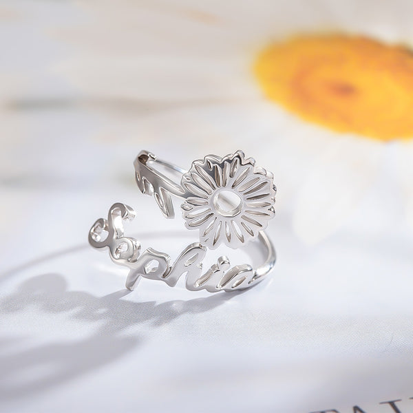 Custom Name Birth Flower Ring 925 Sterling Silver