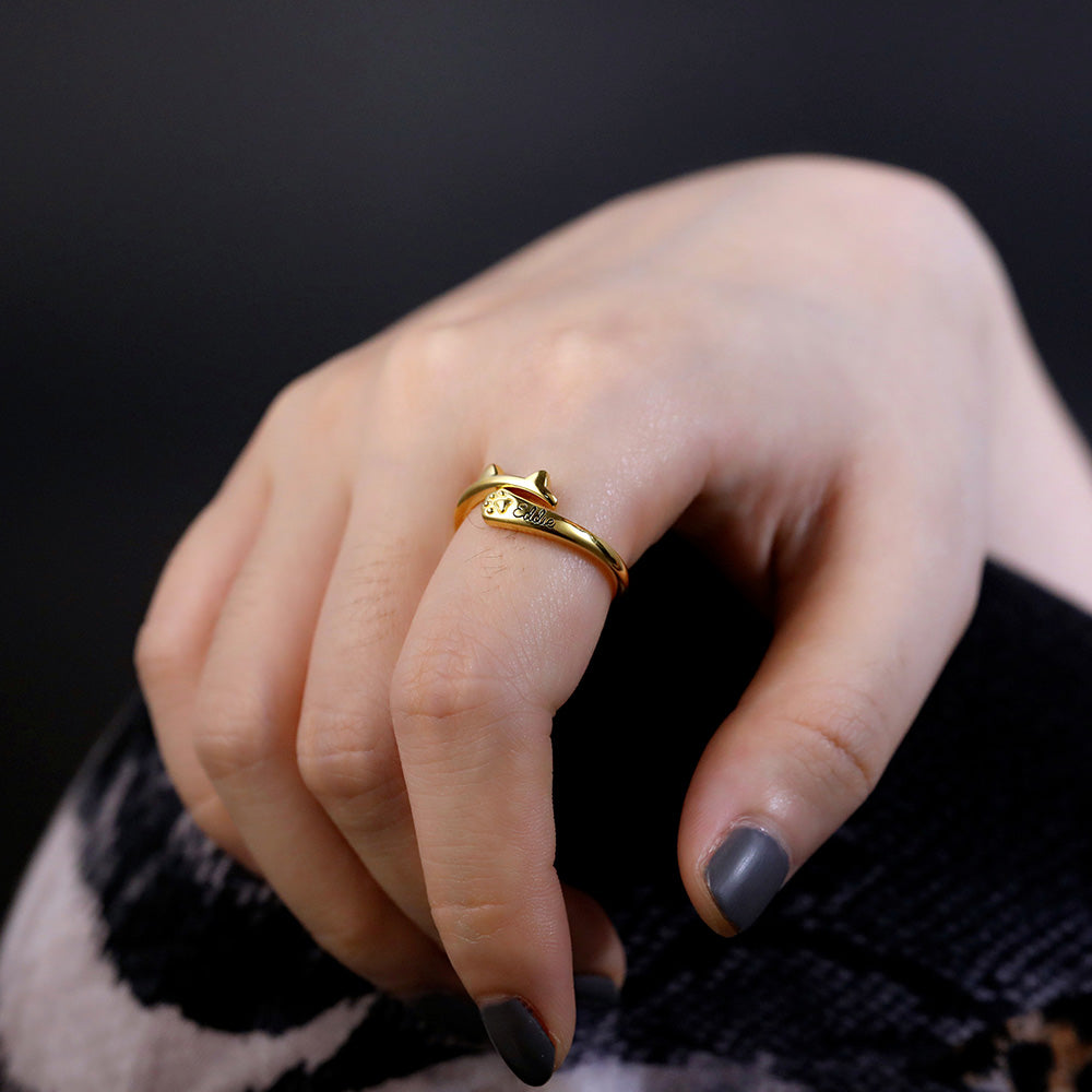 Personalized Name Cat Ring