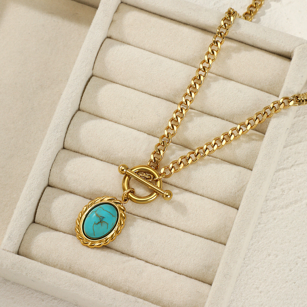 Vintage Oval Turquoise Pendant Necklace