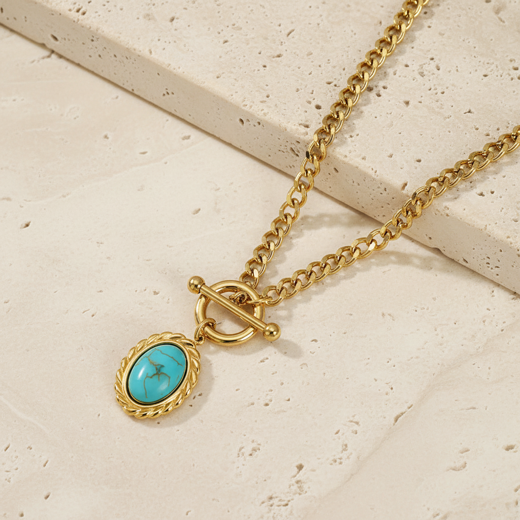 Vintage Oval Turquoise Pendant Necklace