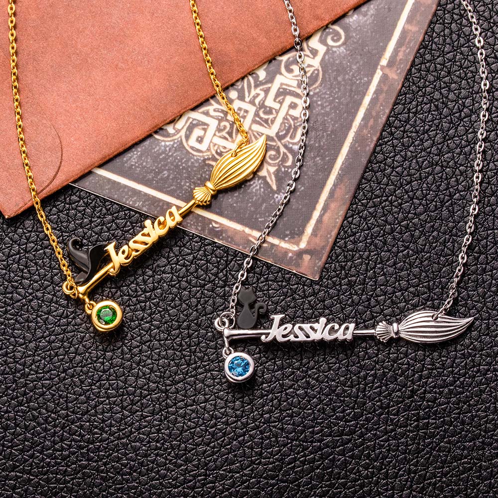 Personalized Witchy Name Necklace with Birthstone