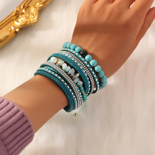 Boho Turquoise Beaded & Wrap Bracelets SET