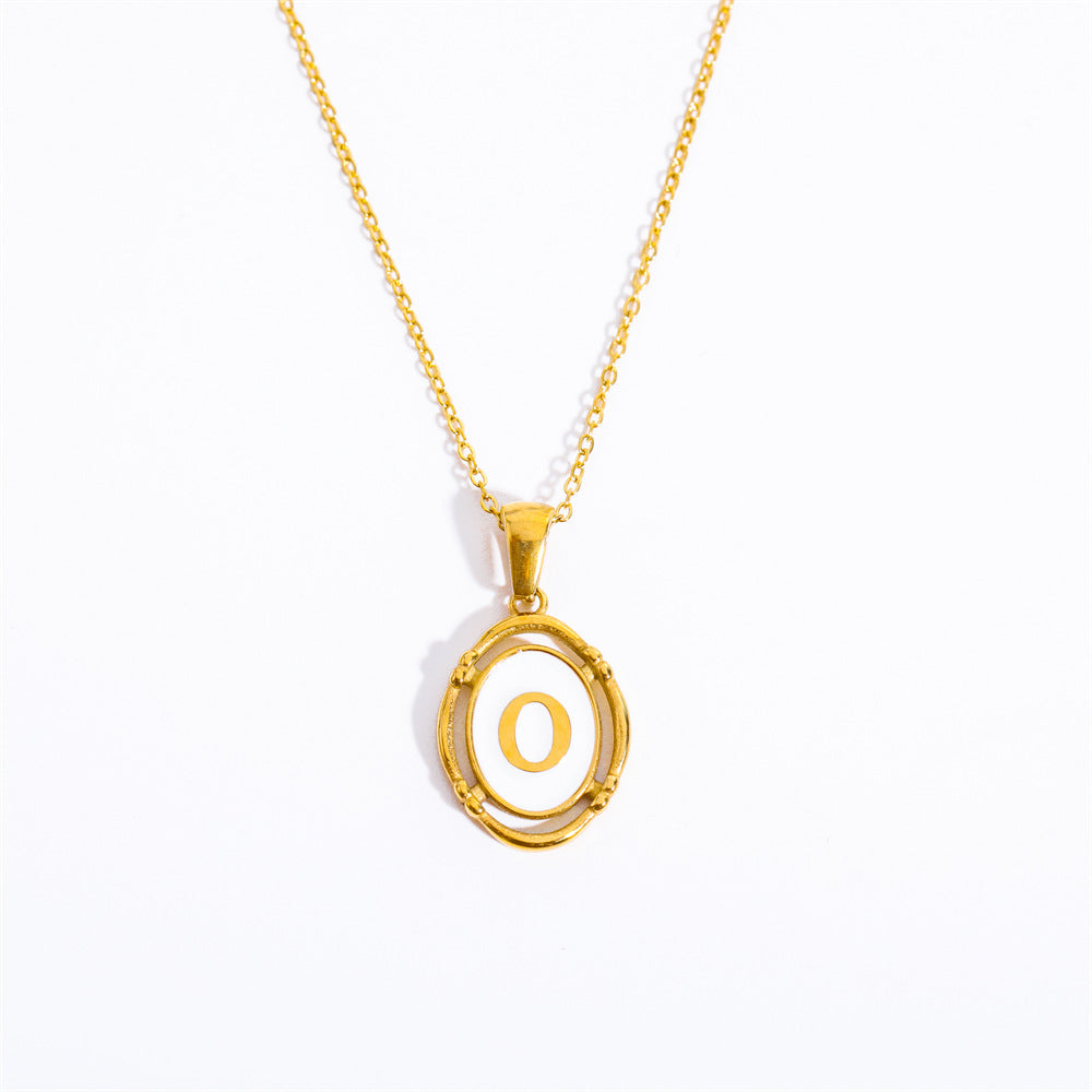 Vintage Initial Oval Pendant Necklace