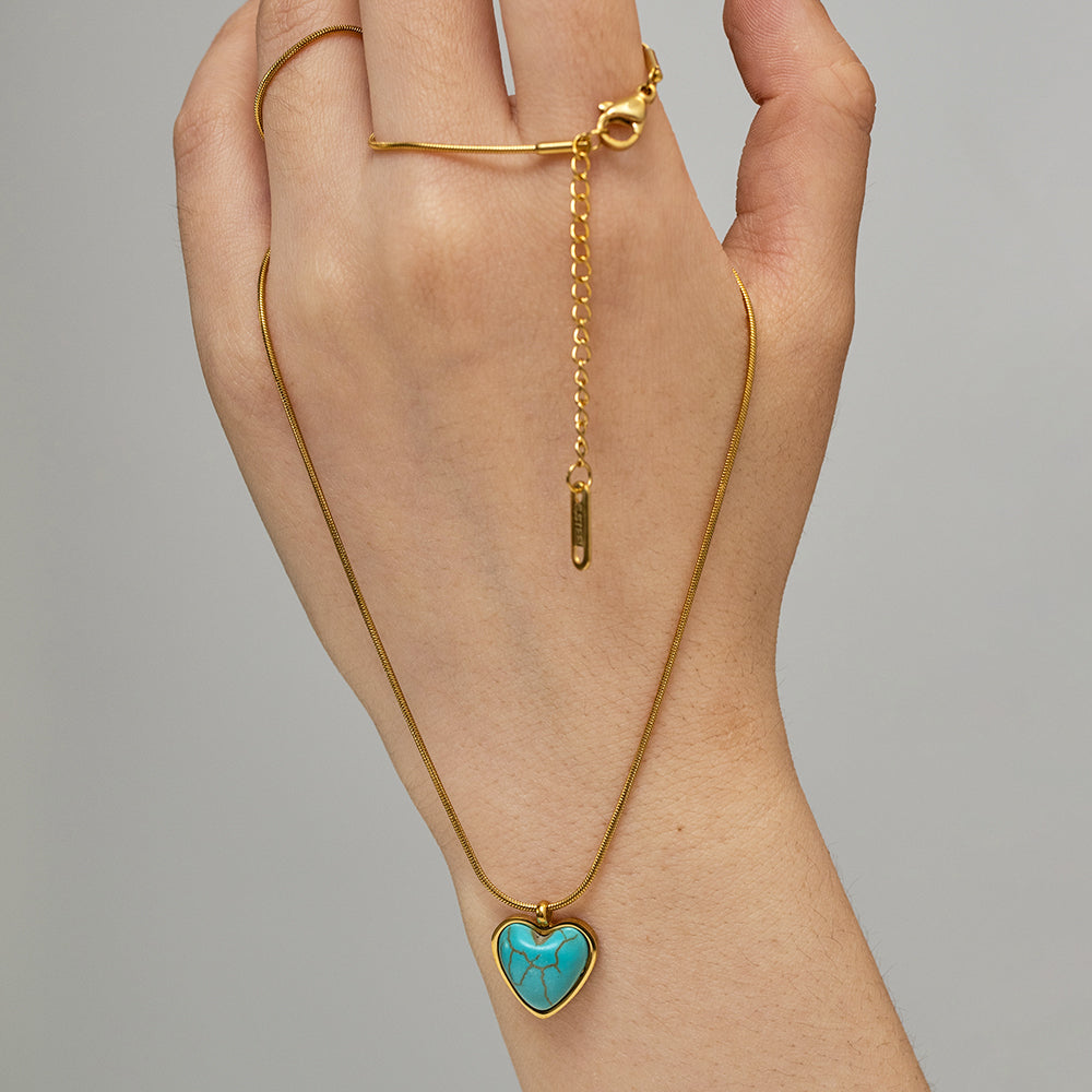 Golden Heart Turquoise Pendant Necklace