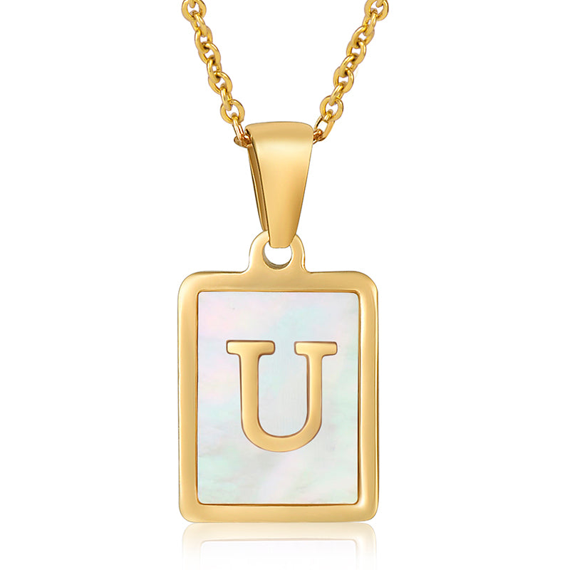 Vintage Initial Shell Pendant Necklace