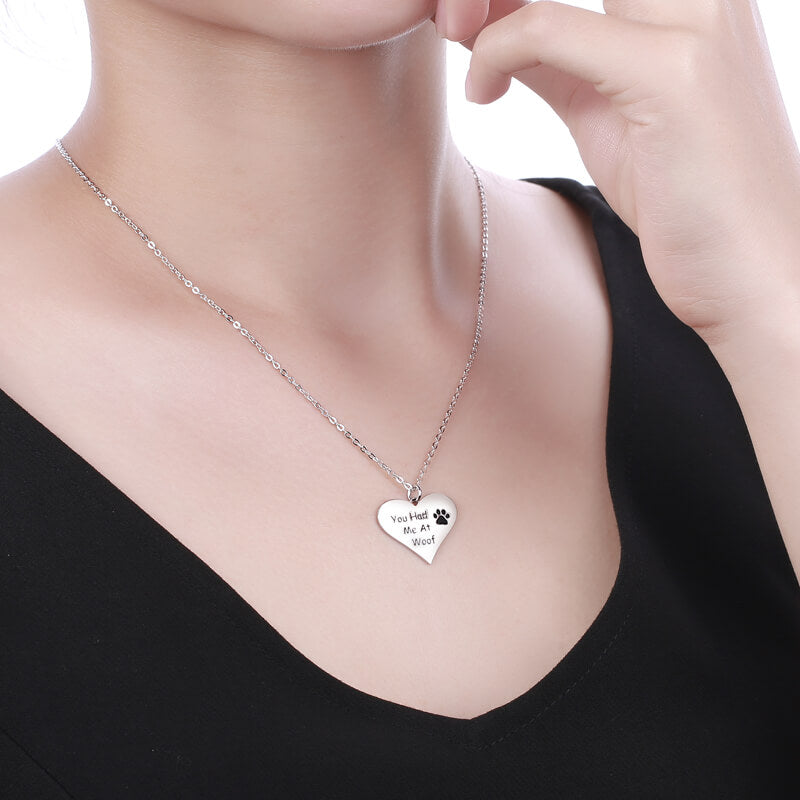 Custom Engraved Paw Heart Necklace