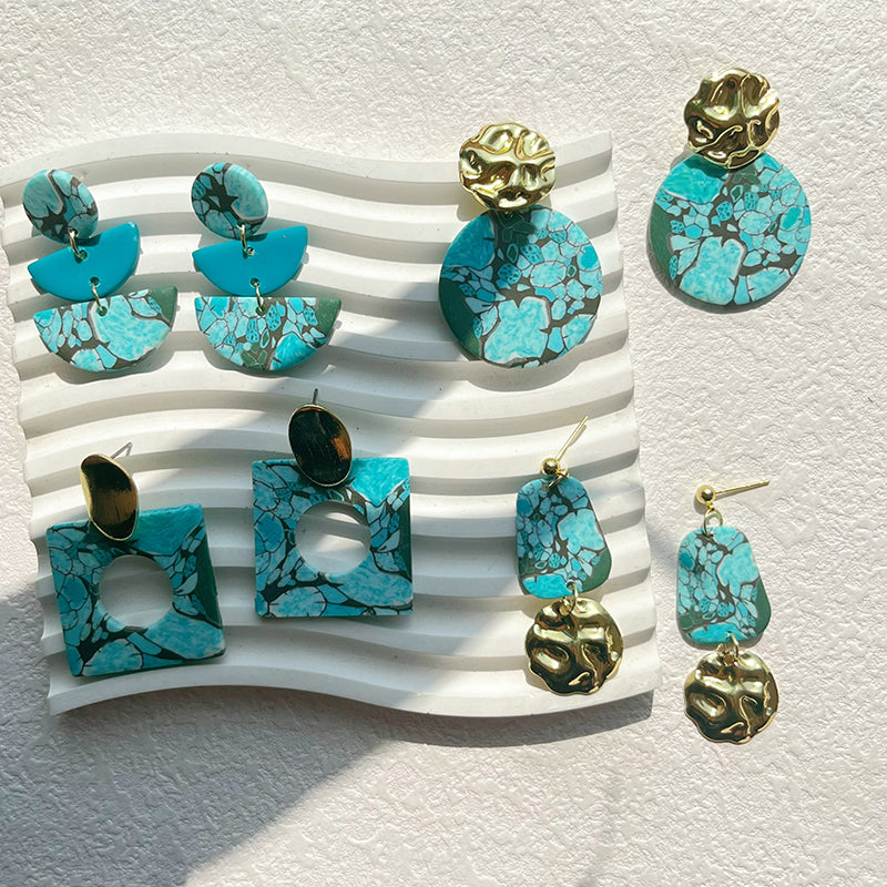 Cyan Polymer Clay Dangle Earrings