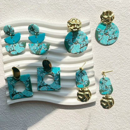 Cyan Polymer Clay Dangle Earrings