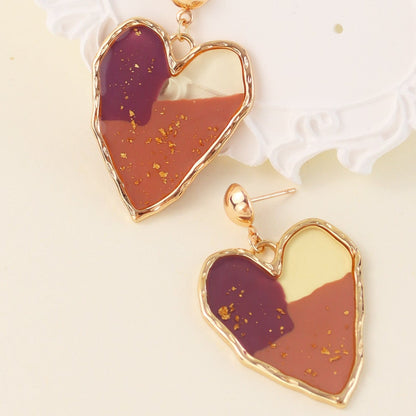 Handmade Art Heart Resin Dangle Earrings