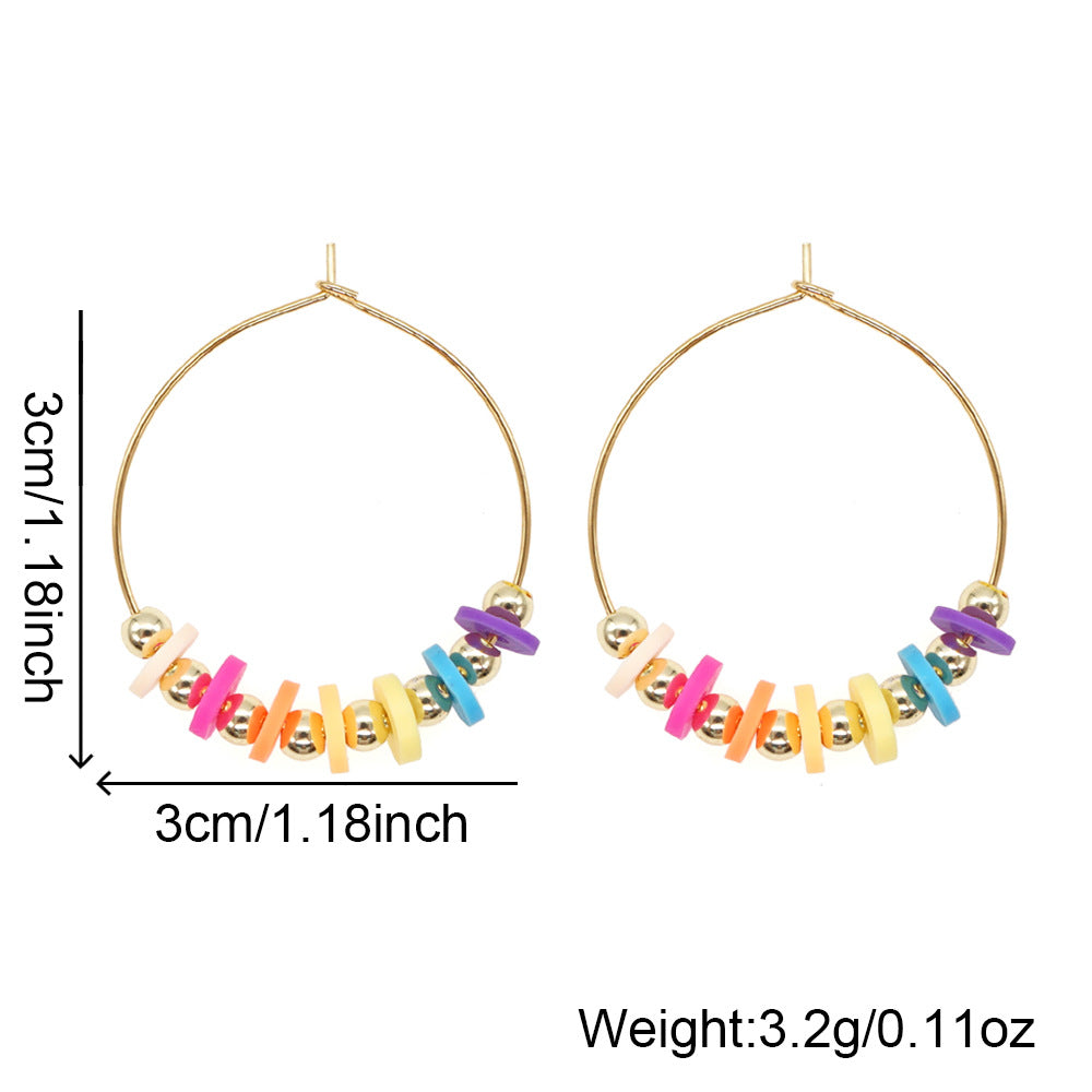 Golden Polymer Clay Beads Hoop Earrings