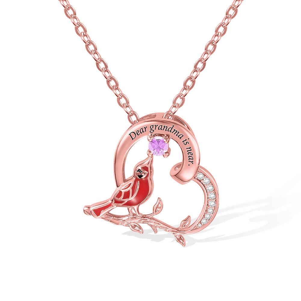 Personalized Cardinal Heart Birthstone Necklace 925 Silver