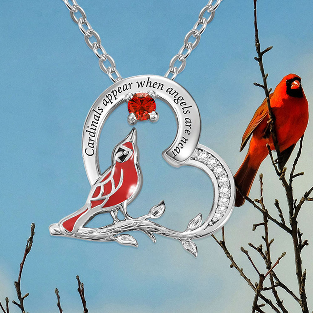 Personalized Cardinal Heart Birthstone Necklace 925 Silver