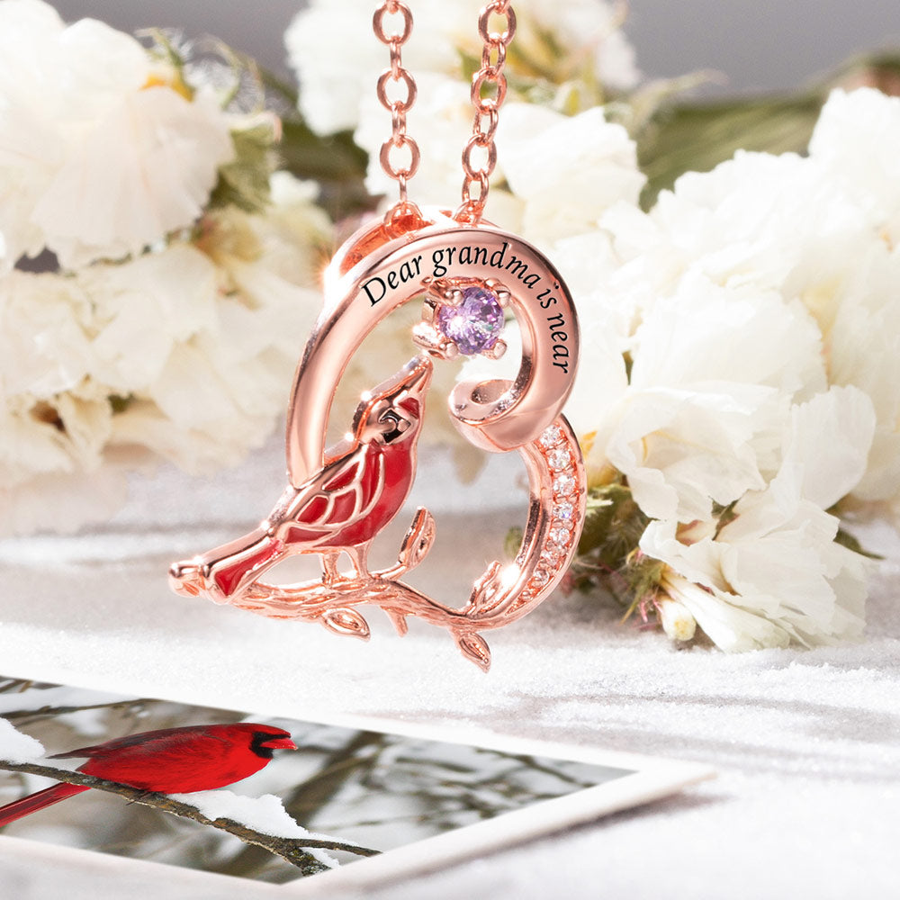 Personalized Cardinal Heart Birthstone Necklace 925 Silver